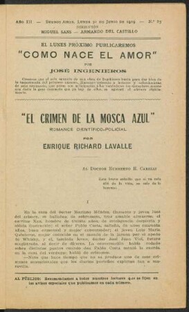 1919000385: Crimen de la mosca azul : romance científico-policial