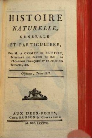 Histoire naturelle, générale et particulière, [3,]12. Oiseaux