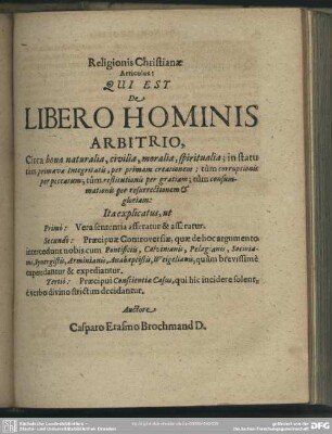 Religionis Chrstianae articulus: Qui est De Libero Hominis Arbitrio