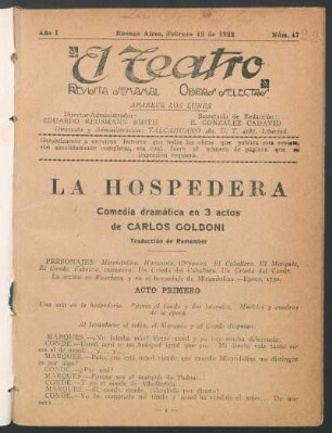 1922004700: La hospedera : comedia dramática en 3 actos