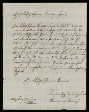 Brief von Hieronymus Sperling an Johann Friedrich von Uffenbach. Augsburg, 21.6.1732