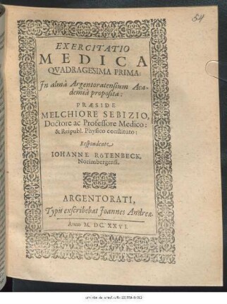 Exercitatio Medica Quadragesima Prima