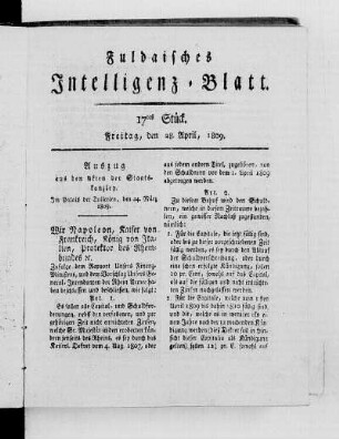 17tes Stück, Ausgabe vom 28. April 1809
