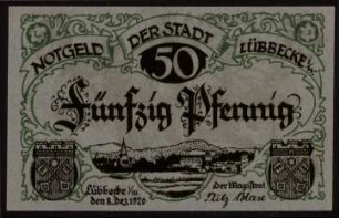 Fünfzig Pfennig Notgeld der Stadt Lübbecke