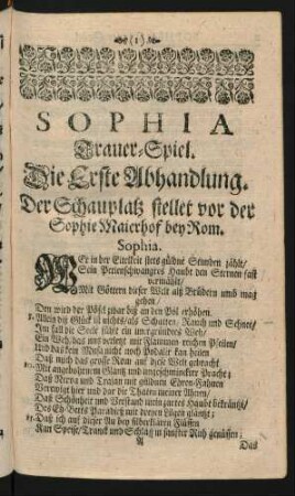 Sophia Trauer-Spiel. Die Erste Abhandlung.