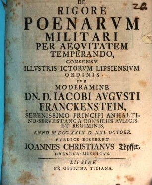 De rigore poenarum militari per aeqitatem temperando