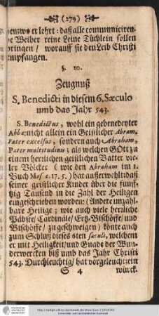 Zeugnuß S. Benedicti in diesem 6. Saeculo umb das Jahr 543.