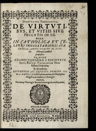 Disputatio theologica de virtutibus et vitiis sive peccatis in genere