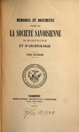 Mémoires et documents. 12. 1870
