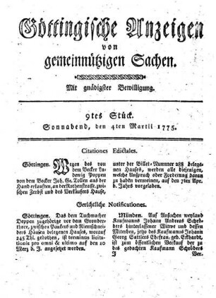9tes Stück. Sonnabend, den 4ten Martii 1775.