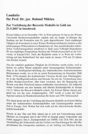 355-358, Laudatio für Prof. Dr. jur. Roland Miklau