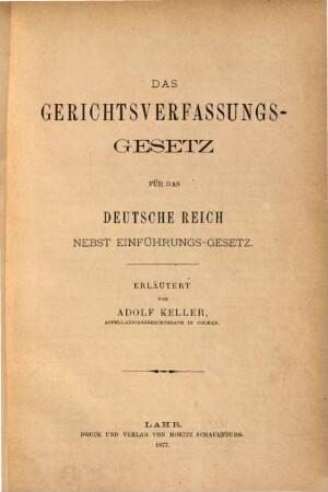 Das Gerichtsverfassungs-Gesetz für das Deutsche Reich : nebst Einführungs-Gesetz