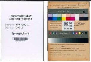 Entnazifizierung Hans Sprenger, geb. 13.05.1915 (Vertreter)