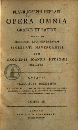 Flavii Iosephi Hebraei Opera Omnia : Graece Et Latine, 3