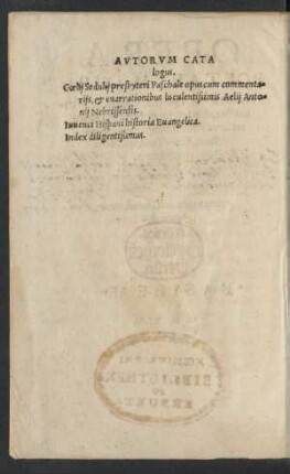 Autorum Catalogus.