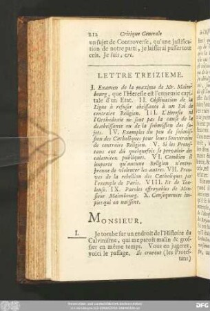 Lettre Treizieme.
