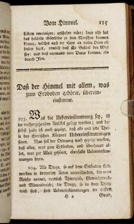 Daß der Himmel mit allem, was zum Erdboden gehöret, übereinstimme. - Von der Sonne im Himmel.