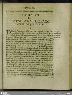 Locus VII. De Lapsu Angelorum Lapsorumque Statu