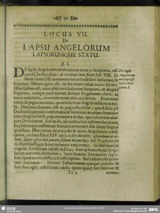 Locus VII. De Lapsu Angelorum Lapsorumque Statu
