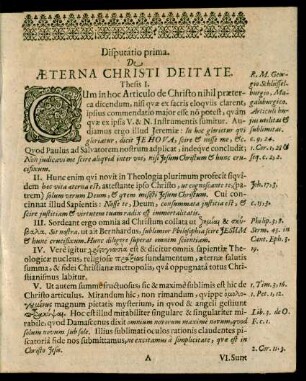 Disputatio prima. De Aeterna Christi Deitate.