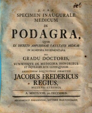 Specimen inaug. med. de podagra