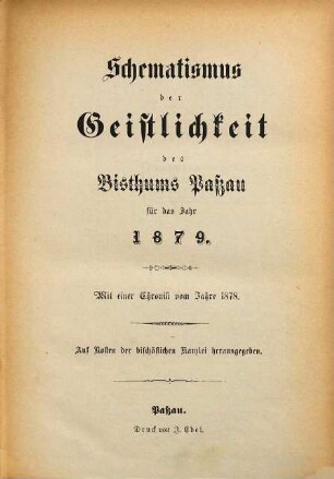 Schematismus des Bistums Passau. 1879