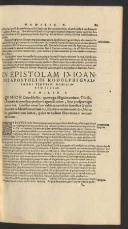 In Epistolam D. Ioannis Apostoli III. Rodolphi Gualtheri Tigurini Homiliarum Sylvae.