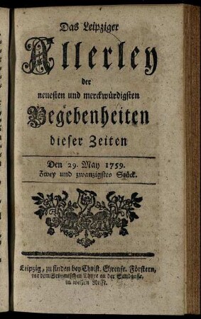 Den 29. May 1759. Zwey und zwanzigstes Stück.