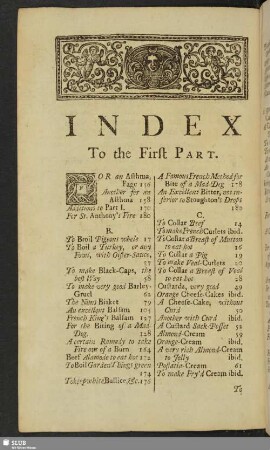 Index To the First Part