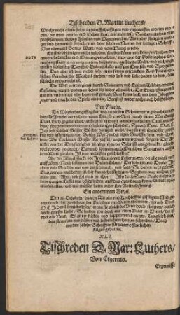 XLI. Tischreden D. Mar: Luthers/ Von Ergernis.