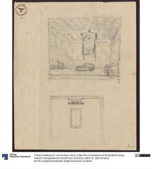 Bonn. Entwurf zum Grabdenkmal für Barthold Georg Niebuhr. Perspektivische Ansicht und Grundriss