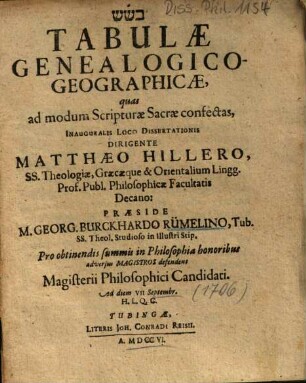 Tabulae Genealogico-Geographicae, quas ad modum Scripturae Sacrae confectas