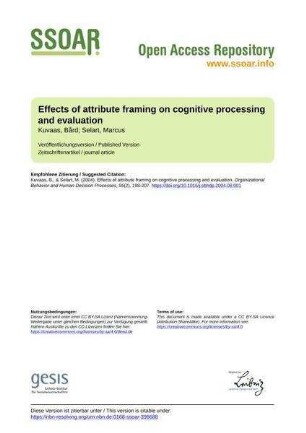 Effects of attribute framing on cognitive processing and evaluation
