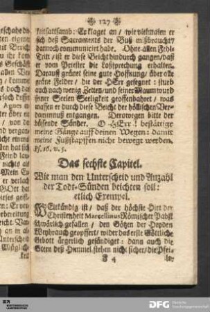 Das sechste Capitel. Wie man den Unterscheid und Anzahl der Todt-Sünden beichten soll: etlich Exempel.