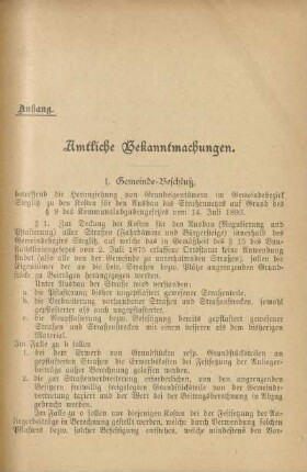 Anhang. Amtliche Bekanntmachungen. Ortspolizei-Verordnungen etc.