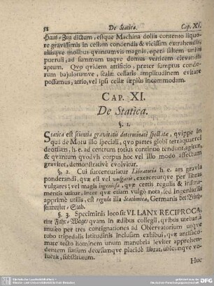 CAP. XI. De Statica.