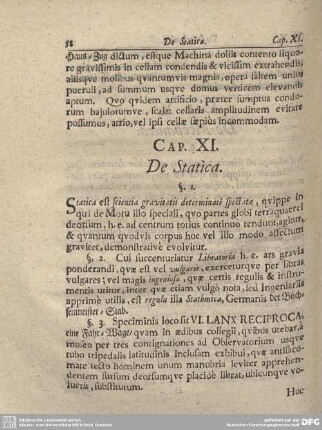 CAP. XI. De Statica.