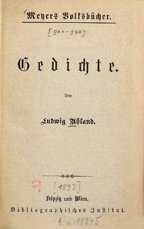 Gedichte : Von Ludwig Uhland