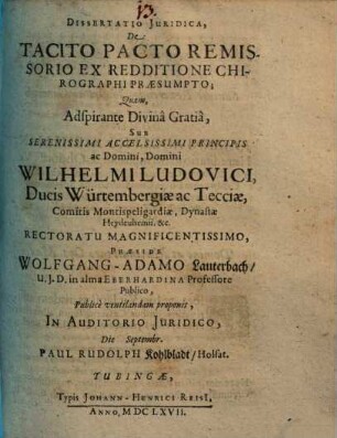 Dissertatio Iuridica, De Tacito Pacto Remissorio Ex Redditione Chirographi Praesumpto