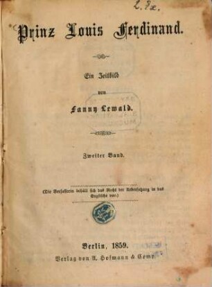 Prinz Louis Ferdinand : Ein Zeitbild von Fanny Lewald, 2