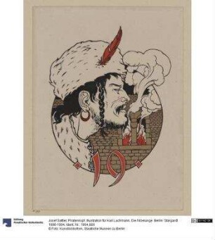 Piratenkopf. Illustration für Karl Lachmann. Die Nibelunge. Berlin: Stargardt 1898-1904
