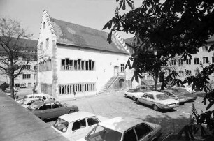 Freiburg: Gerichtslaube im Rathaushof, vor der Fertigstellung