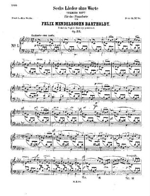Felix Mendelssohn-Bartholdys Werke, 11,78. Nr. 78, Sechs Lieder ohne Worte : viertes Heft ; op. 53. - 17 S. - Pl.-Nr. M.B.78