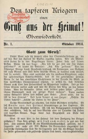 1.1914: tapferen Kriegern einen Gruß aus der Heimat