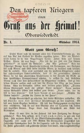1.1914: tapferen Kriegern einen Gruß aus der Heimat