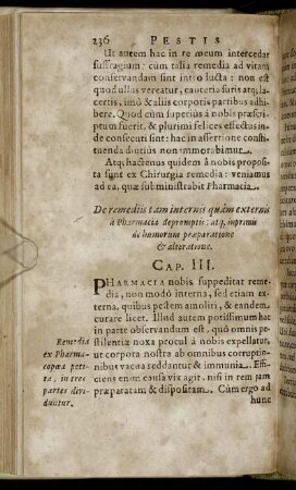 De remediis tam internis quam externis a Pharmacia depromtis [...] Cap. III.