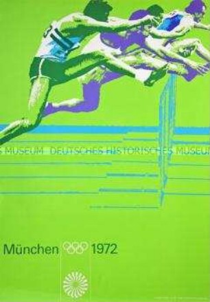 Veranstaltungsplakat zu den Olympischen Spielen in München 1972 (Motiv: Hürdenlauf)
