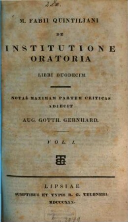 M. Fabii Quintiliani de institutione oratoria libri duodecim, 1