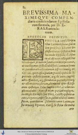 Brevissima Maximeque Compendiaria conficiendarum Epistolarum formula per Dominum Erasmum Roterodamum