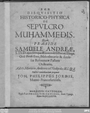 Disquisitio historico-physica de sepulchro Muhammedis